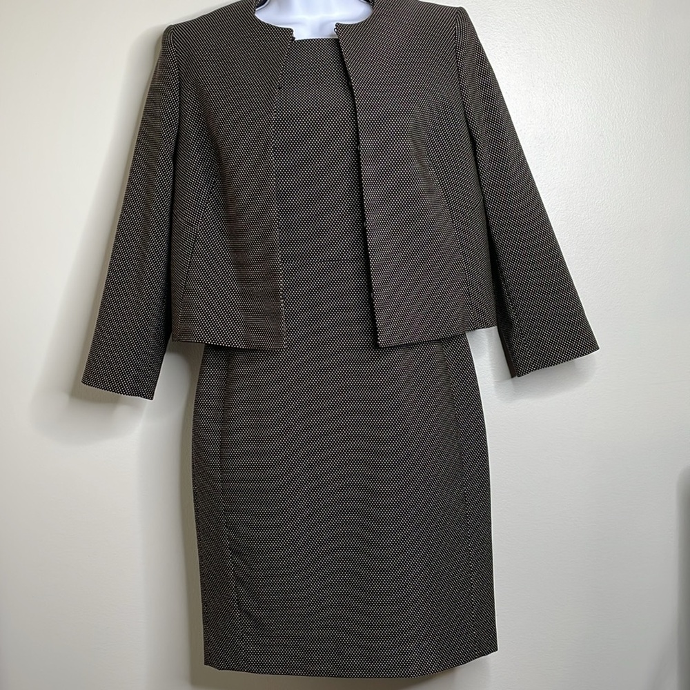 L.K. Bennett JK Tyla Black Gold Diamond Stitch Size 6 Dress Size 8 Jacket Set
